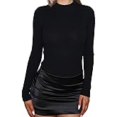 Just Quella Women's Brushed Modal Mock Neck Long Sleeve Base Layering Tight Thermal Warm Stretch Undershirts Pullover Tops