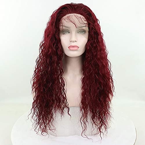 Synthetic Wig Lace Front Wigs Long Loose Curly with Baby Hair Natural Hairline Heat Resistant Fiber Lace Wigs Swiss Natural Wine Red Wig For Black Women 180% Density 24 Inch 118 …