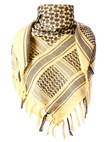 ChinFun 100% Cotton Keffiyeh Tactical Desert Scarf Military Arab Scarf Wrap Shemagh (Yellow)