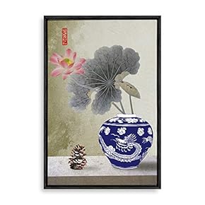 Framed Canvas Wall Art for Living Room, Bedroom Blue and White Porcelain Canvas Prints for Modern Home Decoration Ready to Hang - 16"x24" inches