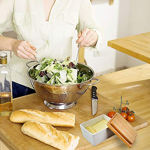 Butter Dish with Bamboo Lid Butter Keeper Porcelain Food Storage Container Candy Box Heat Resistant to 900 Degree Baking Dish Baker(500ml) - Thumbnail 4