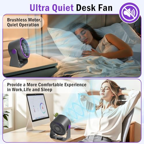 Silent Table Fan, Powerful USB Rechargeable Battery Powered Fan 3 in 1 Portable Fan 5 Speed 360° Adjustable Desk Fan for Camping Office Kitchen Camper