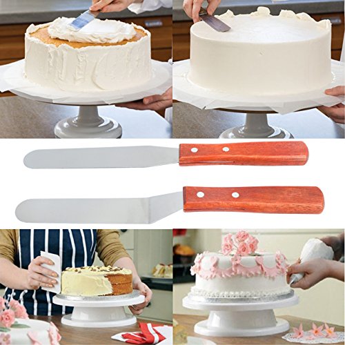 Cake Decorating Turntable - Baking Supplies Set - 11 Inch Rotating Cake Turntable With 2 Icing Spatula And 6 Frosting Smoother - Cake Decorating Supplies Kit - Revolving Cake Stand White - Thumbnail 6