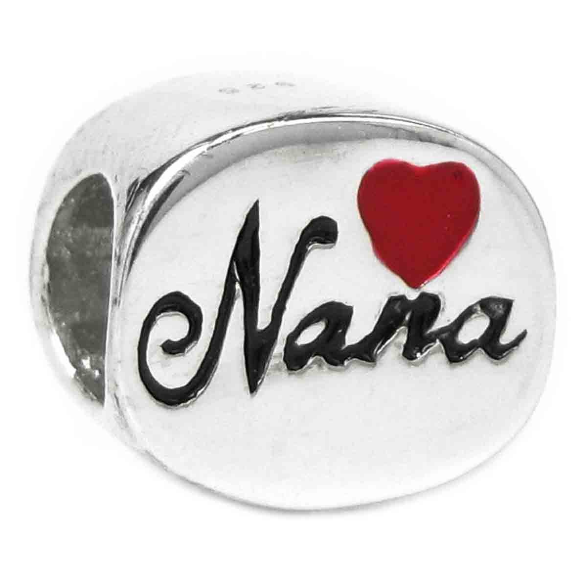 Queenberry Sterling Silver Love Nana Heart European Bead Charm