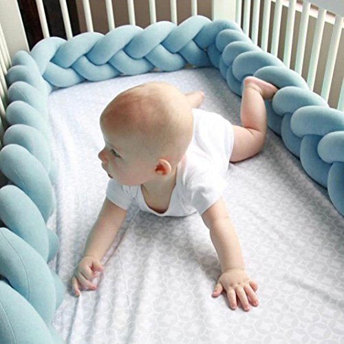 Crib Bumper, Transer Cotton Rattan Baby Infant Creeping Guardrail Bed Safety Rail Protector (Length: 78.7 Inch, Blue) - Thumbnail 3