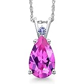Gem Stone King 14K White Gold Pink Created Sapphire and Blue Tanzanite Pendant Necklace for Women | 3.67 Cttw | Gemstone September Birthstone | Pear Shape 12X8MM | With 18 Inch Chain