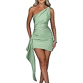 Memoriesea Women's One Shoulder Ruched Bodycon Sleeveless Mini Club Party Dress