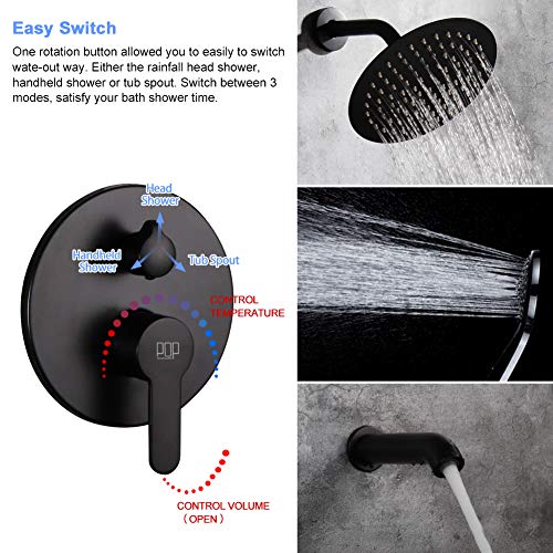 POP SANITARYWARE Matte Black Tub and Shower Faucet Set with Handheld