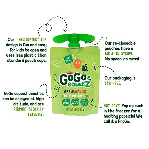 GoGo squeeZ Applesauce on the Go, Apple Mango, 3.2 Ounce (Pack of 72), Gluten Free, Vegan Friendly, Healthy Snacks, Unsweetened Applesauce, Recloseable, BPA Free Pouches