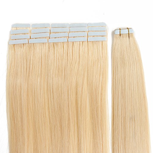 Tape in Hair Extensions Human Hair 20 inch 50g/pack 20pcs Seamless Skin Weft Remy Straight Hair (#613) Blonde