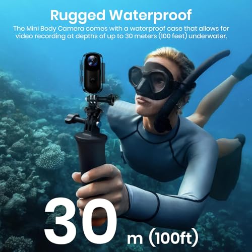 Poat Action Camera, Mini Pov Camera for vlogging, IPX7 Waterproof, Body Camera with 120° Wide Angle, POV Recording for Diving, 10+ Accessories – Helmet Cam for Motorcycle, Cycling (64G-Card)