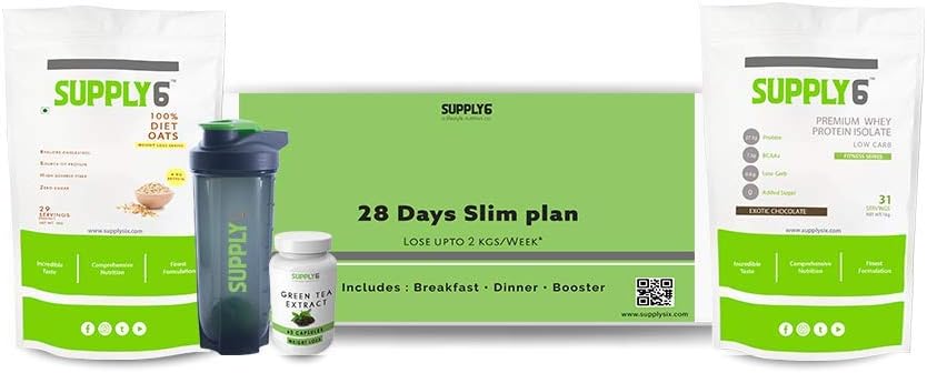 Supply6 28 Days Slim Plan With Meal Replacement, Diet Oats, Green Tea Extract Capsules & Shaker - Helps Maintain Health & Lose Weight Naturally