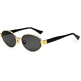 Plinvo Polarized Oval Sunglasses for Women Small Gold Frame Retro UV400 Protection Trendy Designer Shades