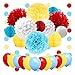 NICROLANDEE Carnival Party Supplies Birthday Balloon Tissue Paper Flowers Pom Poms Honeycomb Ball Circle Dots Hanging Garland Banner for Circus Baby Shower Clown Backdrop Beach Kids Party Decorations