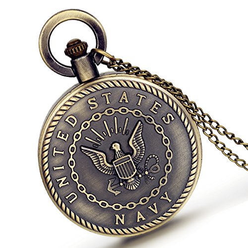 Lancardo USN United States Navy Seals Badge Logo Military Time 24 Hours Fob Pocket Watch
