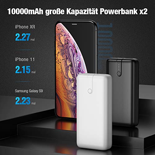 IEsafy Powerbank 2 Stücke Mini Power Bank 10000mAh Externer Akku mit 2.4A Input und Output USB C Eingang Schnelles Aufladen Tragbares Ladegerät für iPhone, iPad, Huawei, Samsung, Xiaomi und Mehr