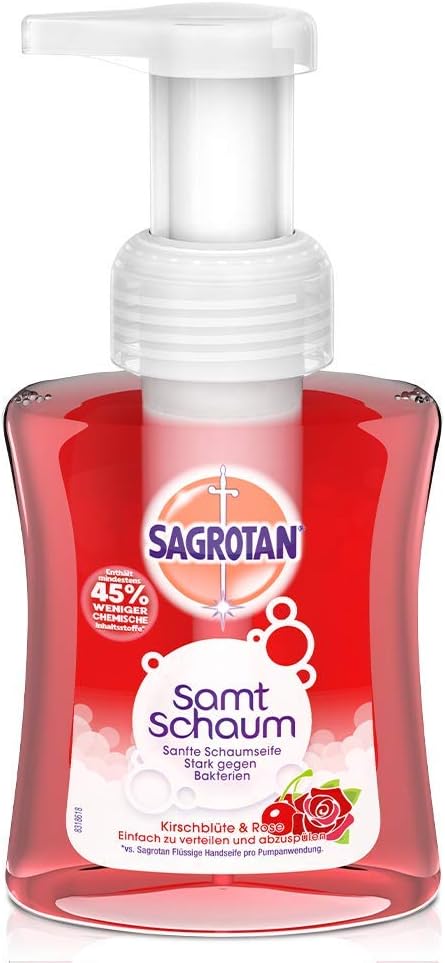 Sagrotan Velvet Foam Soap Cherry Blossom & Rose - Antibacterial Foam Soap - 1 x 250ml Soap Dispenser