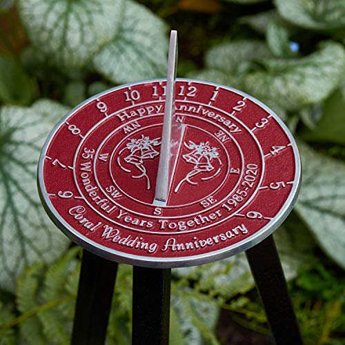 The Metal Foundry 35th Coral 2020 Wedding Anniversary Sundial Gift. Solid Recycled Metal Gift Idea is A Great Present for Him, Her, Parents, Grandparents Or Couple On 35 Years of Marriage