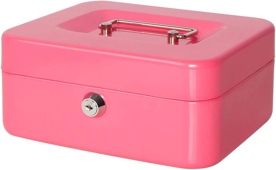 Jssmst Small Cash Box with Key Lock Durable Metal Cash Box with Money