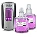 GOJO Foam Handwash LTX-12 Starter Kit, Plum Fragrance, 2 -1200 mL Foam Soap Refills + 1- GOJO LTX-12 Chrome Finish Black Touch-Free Dispenser- 1912-D1