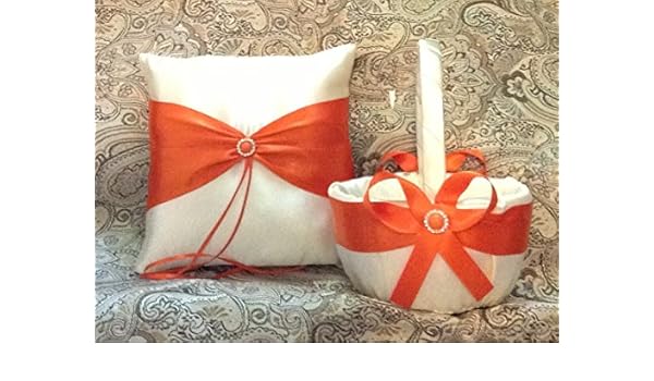 Amazon Com Wedding White Or Ivory With Orange Ribbon Ring Bearer