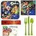 Splatoon Party Supplies Pack With Plates, Napkins, Silverware and Bonus Printed Ribbon