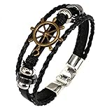 Aprilsky Jewelry Unisex Leather Bracelet Vintage Tibetan Charms Bangle Bracelet Black