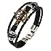 Aprilsky Jewelry Unisex Leather Bracelet Vintage Tibetan Charms Bangle Bracelet Black