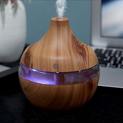 Vmoni Mini Wooden Finish Atomization Air Freshener Humidifier With LED Night Light For Car Home And Office (Multi Color)