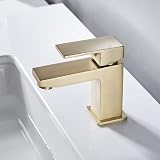 Luckyhome Brushed Gold Basin Mixer Tap with Pop Up Waste Square Chrome Brass view 6