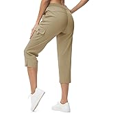 TBMPOY Women's Capri Pants Lightweight Quick Dry Hiking Cargo Pockets Casual Water Resistant Travel Cropped Cotton