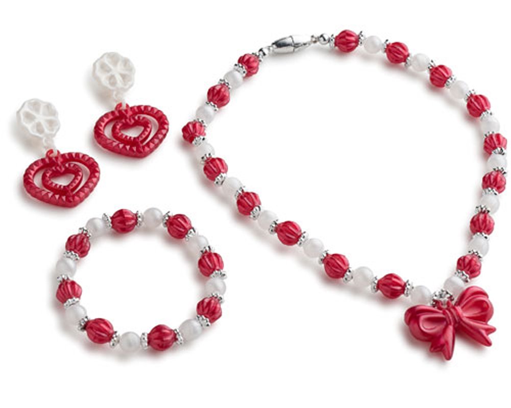 Dress Up America Jewelry Set For Little Girls - Princess Jewellery Box Includes Beautiful Necklace, Bracelet & Earring - Pretend Role Play For Little Girls (Red)