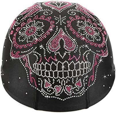 Helmetra Pink Sugar Skull wit Heart Blinky Rhinestone Custom Helmet Cover