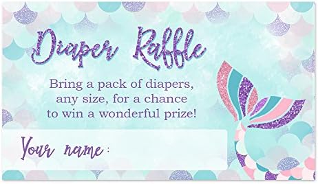 Mermaid Diaper Raffle Cards for a Baby Shower - 50 Count