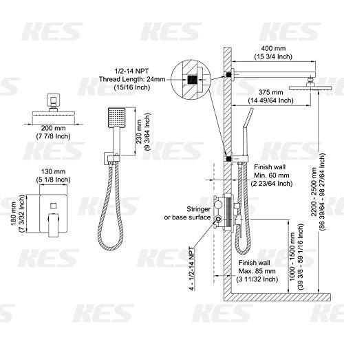 KES Shower System Rain Shower Head with Handheld Shower Faucets Sets