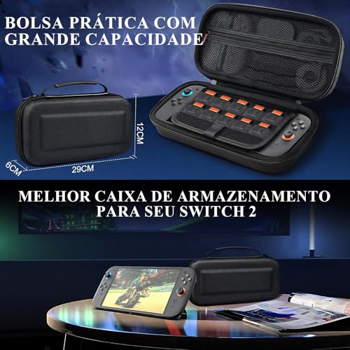 Case para Nintendo Switch 2, 25 em 1 Acessorios para Switch 2 (2025), com Pelicula, Capa Protetora Rígida Portátil e Estojo para Switch 2 e Protetores de TPU para Joycon