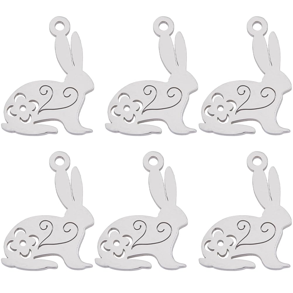 SUNNYCLUE 1 Box 16Pcs Rabbit Charms Bulk Easter Charm Stainless Steel Silver Spring Hollow Mini Bunny Cute Animal Pet Pendants Metal Charms for jewellery Making Charm Bracelet Earrings DIY Art Crafts