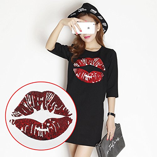 HMQD Sequins Lips Sew On Patches For Clothing Embroidered Appliques DIY Fabric Badges Apparel Accessories Patches Stickers