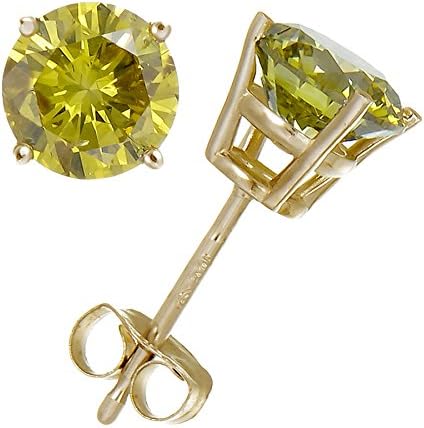 Amazon Com 1 Cttw Yellow Diamond Stud Earrings 14k Yellow Gold