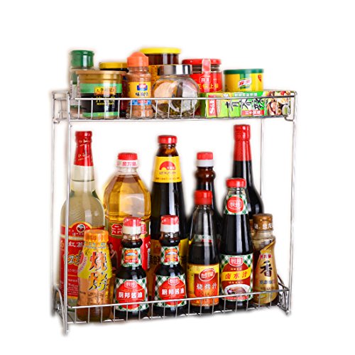 Spice Rack Organizer, Fresh Household 2 Tier Spice Jars Bottle Stand Holder Stainless Steel Kitchen Organizer Storage Kitchen Shelves Rack - Silver - Thumbnail 7