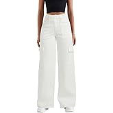 DLAYBGFA Women's Cargo Jeans Casual Baggy Cargo Jean Elastic High Waisted Stretch Wide Leg Denim Pants Streetwear