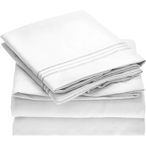 Mellanni Bed Sheet Set - Brushed Microfiber 1800 Bedding - Wrinkle, Fade, Stain Resistant - 4 Piece (King, White, 10-Pack)