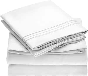 Mellanni Bed Sheet Set - 1800 Bedding - Wrinkle, Fade, Stain Resistant - 4 Piece (King, White)
