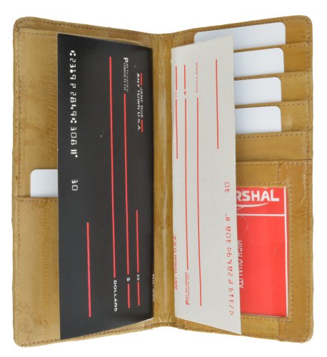 Genuine Eel Skin Leather Checkbook Cover Credit Card Holder Id Window by Marshal