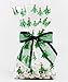 Saybrook Products Christmas Trees Cellophane Treat Party Favor Bags with Twist-Tie Organza Bow. Set of 10 Ready-to-Use, Gussetted 11x5x3 Goodie Bags with Bows. Green, Red, Clear