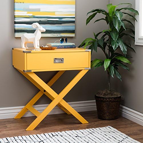 Wood Accent Table with X Base (Yellow)