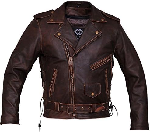 Mens Brown Distressed Leather Marlon Brando Biker Motorcycle Armoured Jacket