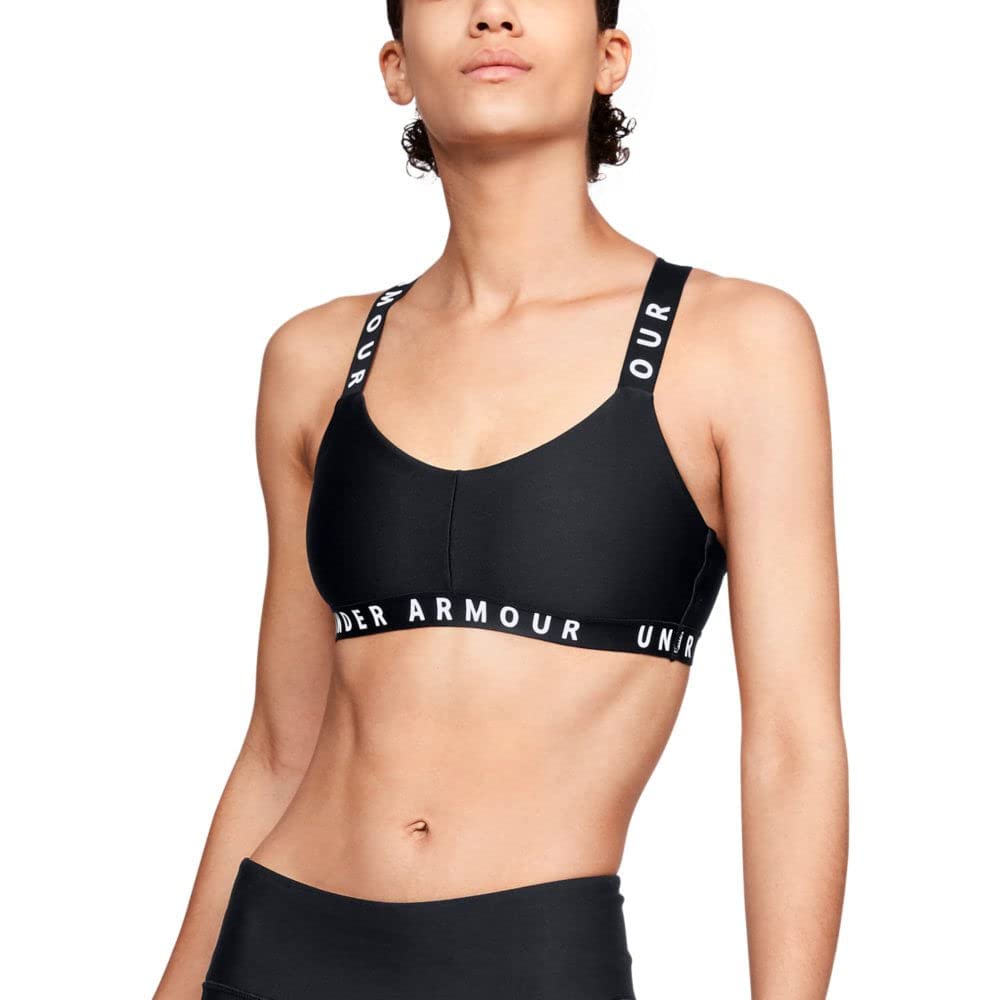 Under Armour Women's Wordmark Strappy Sportlette, Black (001)/White, Large