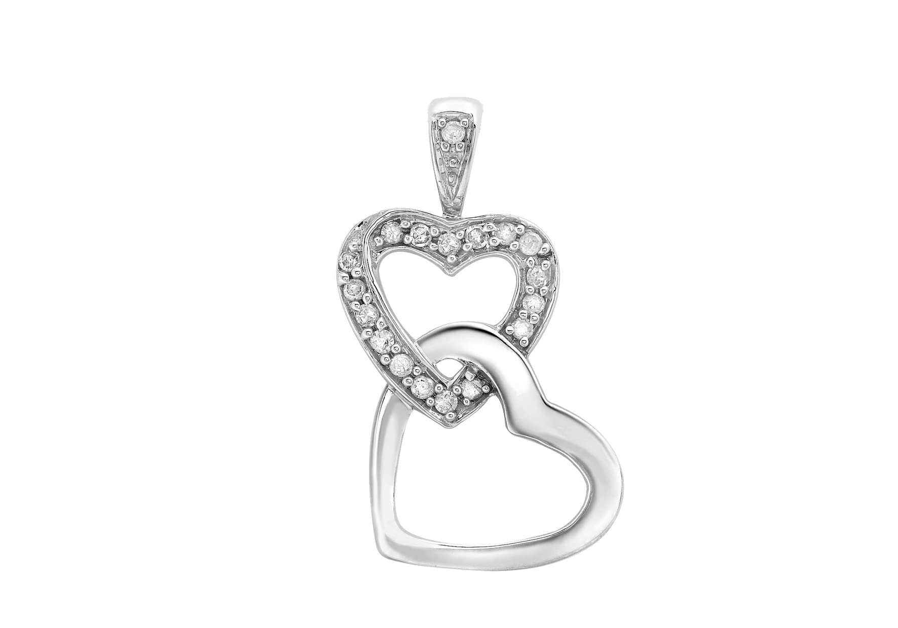 CARISSIMA Women's 9 ct White Gold 0.10 ct Diamond Double Heart Pendant