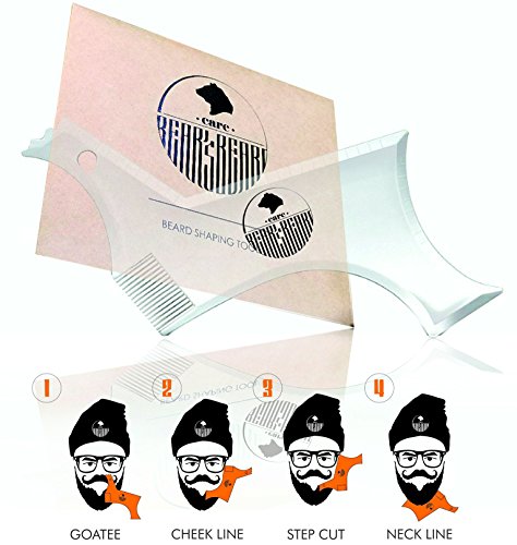 Beard Shaping Tool by Bear s Beard Care | All in One Beard Shaper for Men, Styling Template Comb, Perfect for Straight Symmetric Cut, Goatee and Neck Line, Mustache Grooming Beard Care. (Clear)